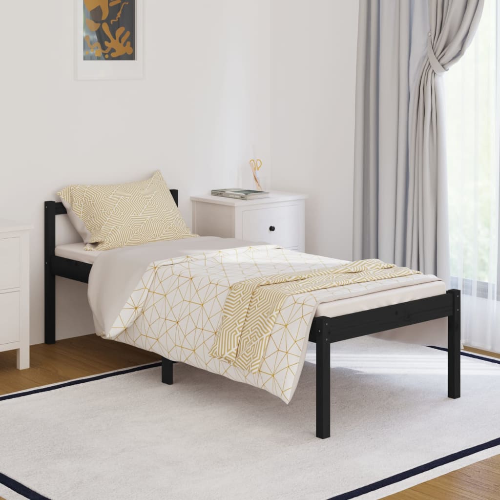 Seniorenbett Schwarz 75x190 cm Massivholz Kiefer