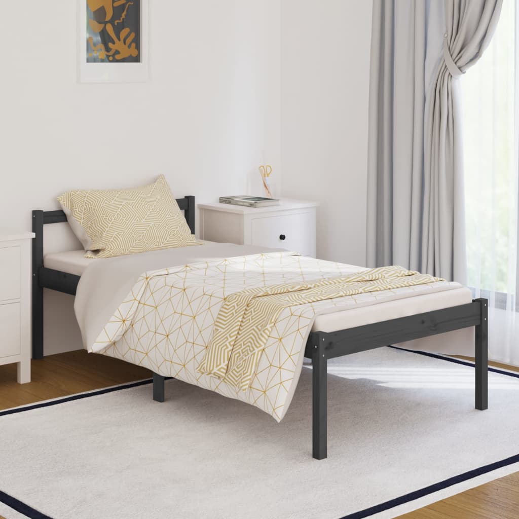 Seniorenbett Grau 90x190 cm Massivholz Kiefer