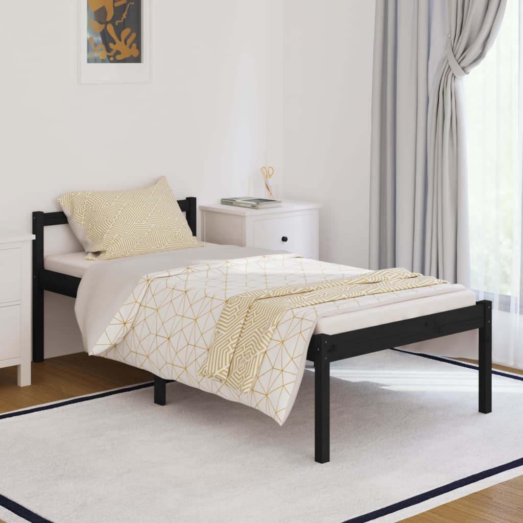 Seniorenbett Schwarz 90x190 cm Massivholz Kiefer