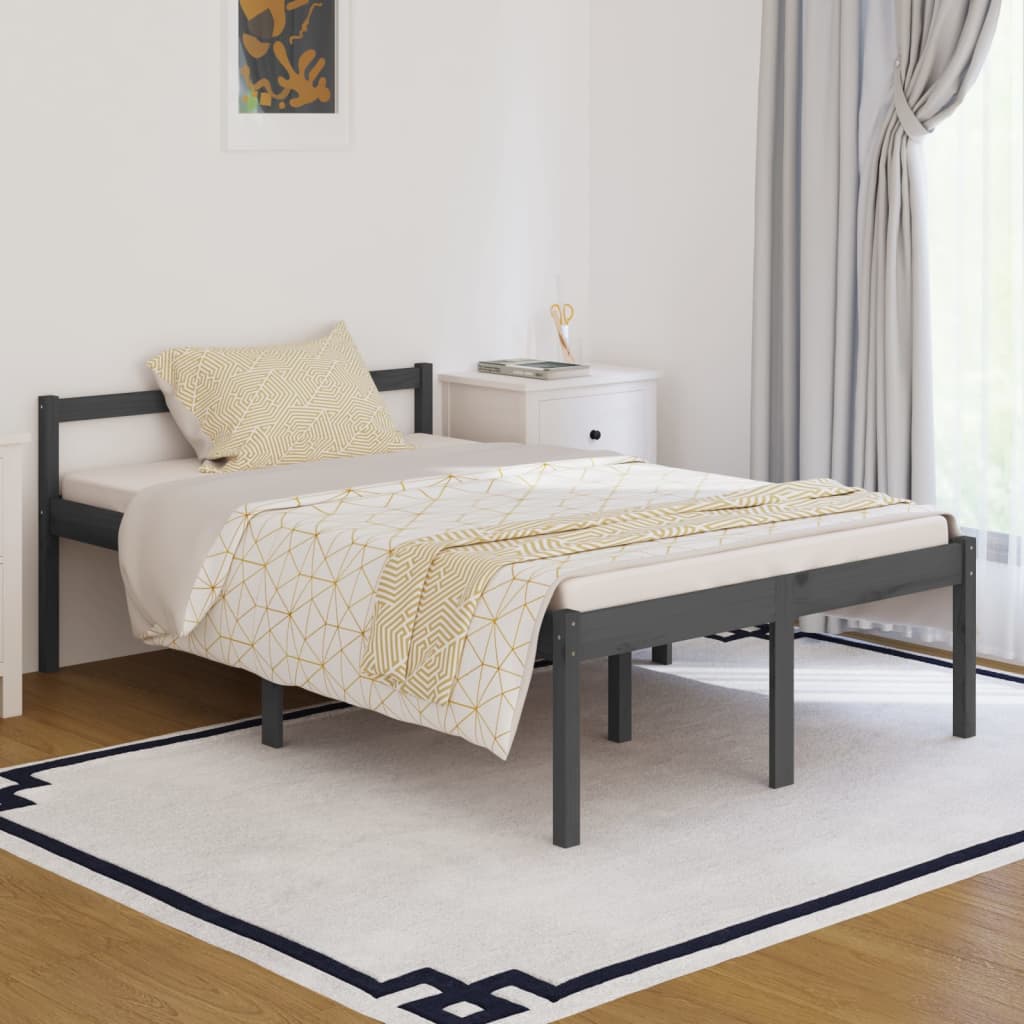 Seniorenbett Grau 120x190 cm Massivholz Kiefer