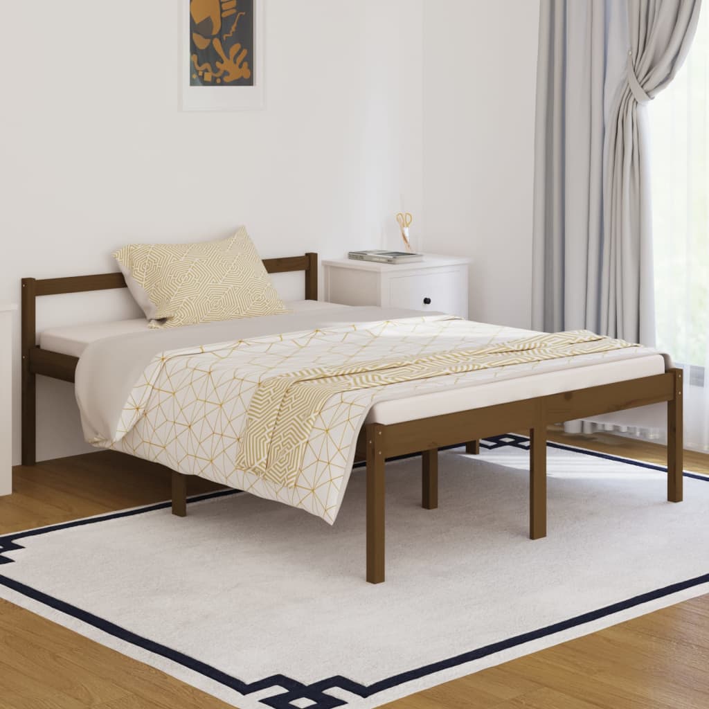 Seniorenbett Honigbraun 135x190 cm Massivholz Kiefer