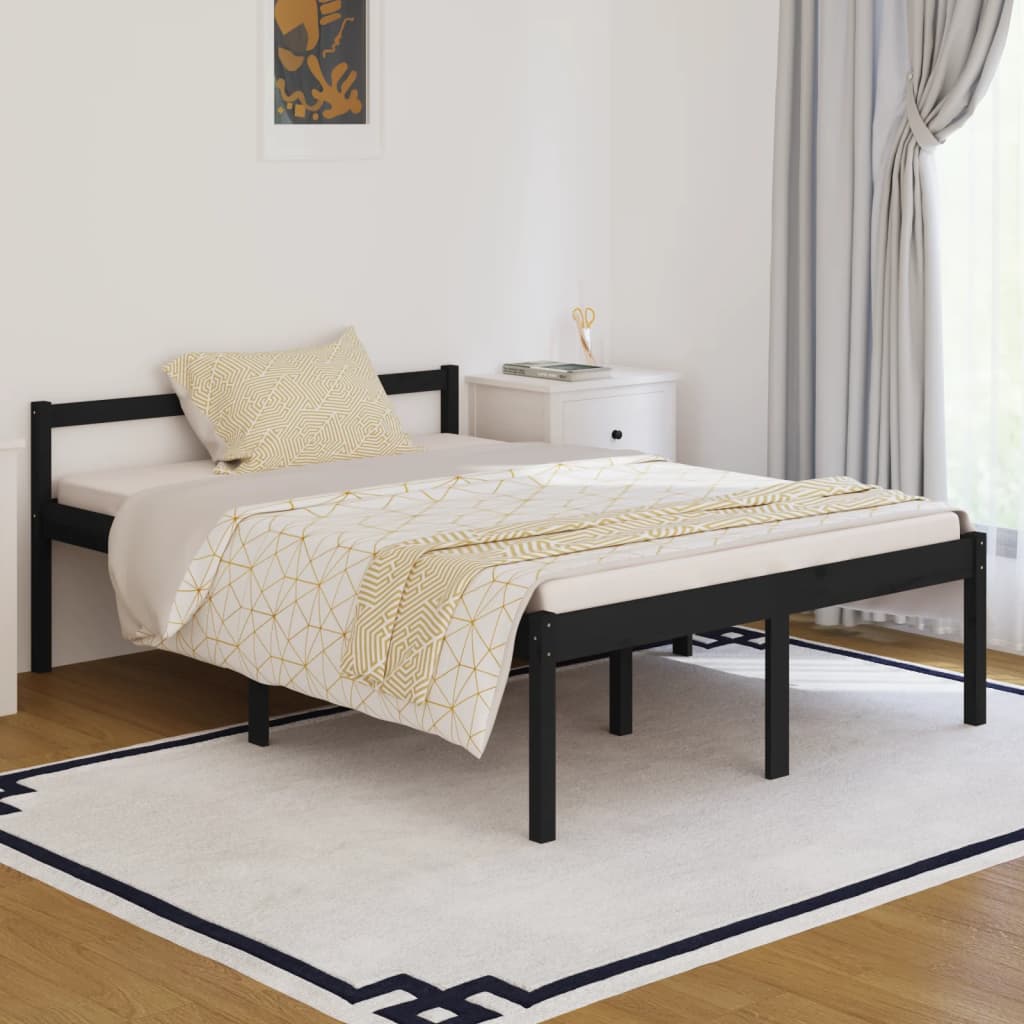 Seniorenbett Schwarz 140x190 cm Massivholz Kiefer