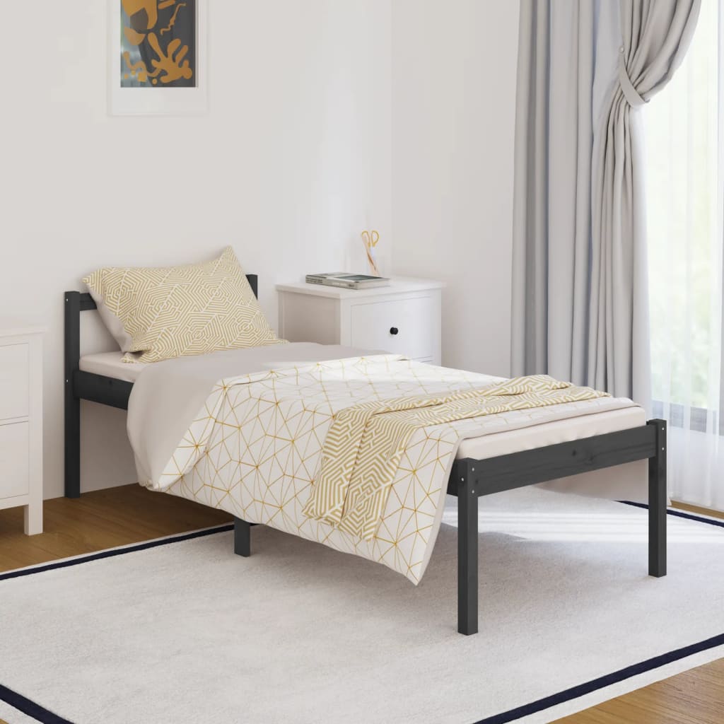 Seniorenbett Grau 90x200 cm Massivholz Kiefer