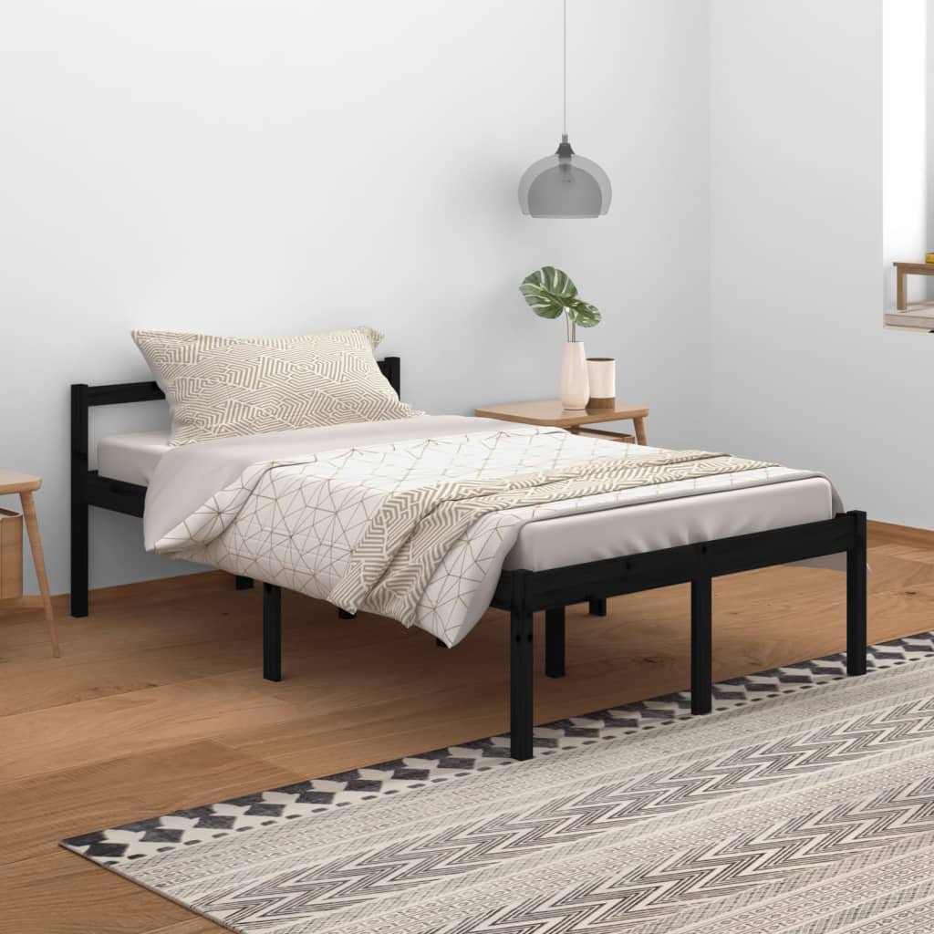 Seniorenbett Schwarz 120x200 cm Massivholz Kiefer