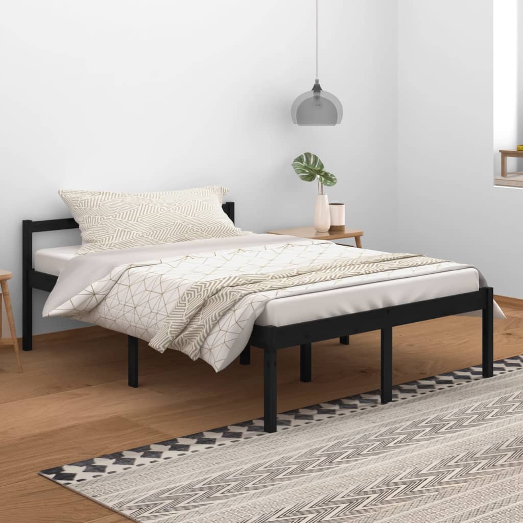 Seniorenbett Schwarz 140x200 cm Massivholz Kiefer