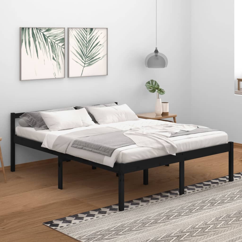 Seniorenbett Schwarz 160x200 cm Massivholz Kiefer