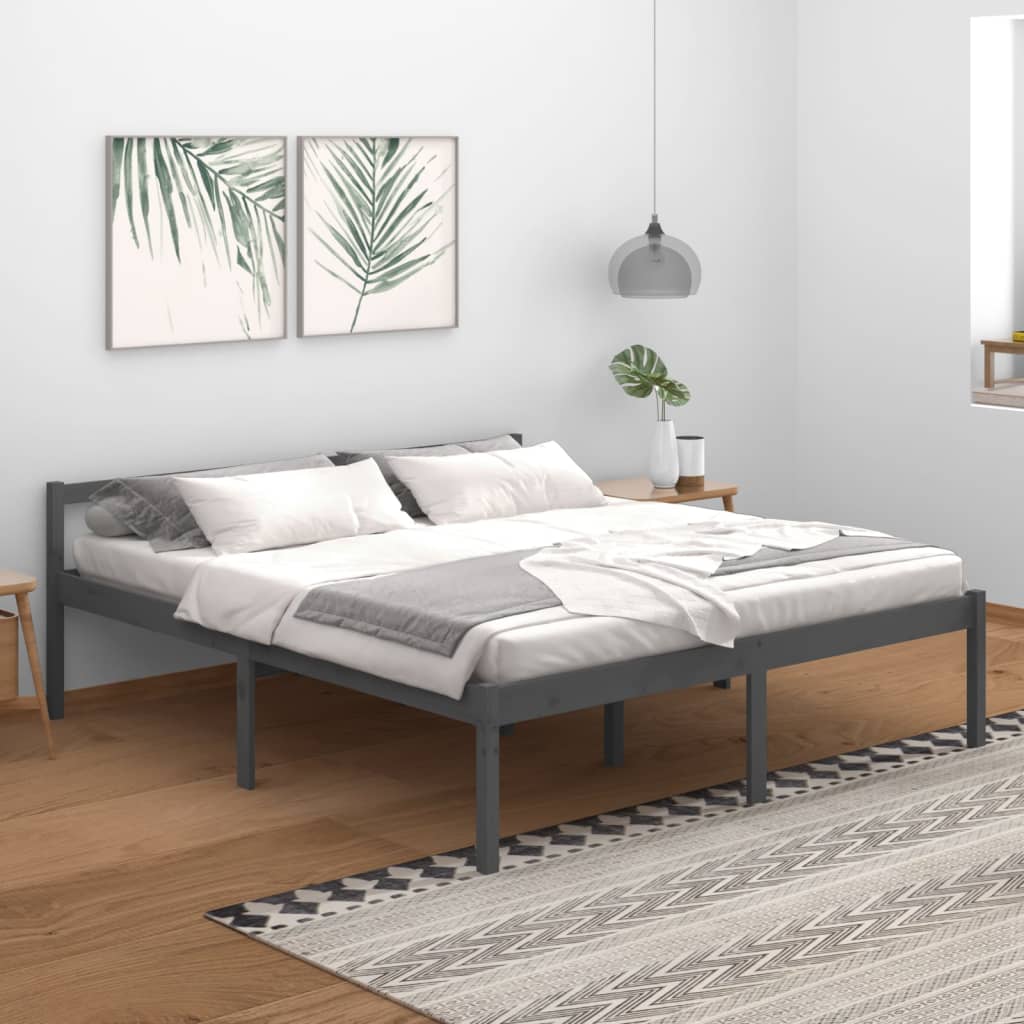 Seniorenbett Grau 180x200 cm Massivholz Kiefer