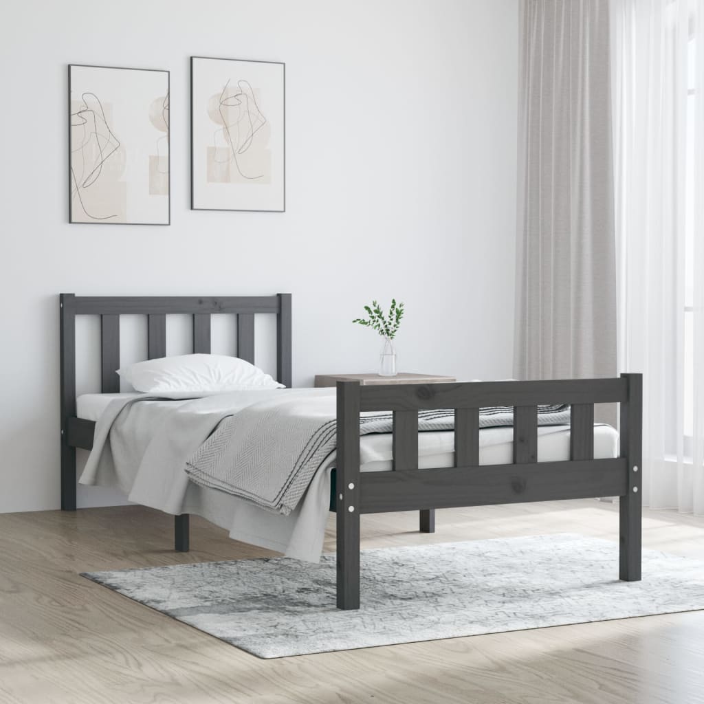 Massivholzbett Grau 75x190 cm