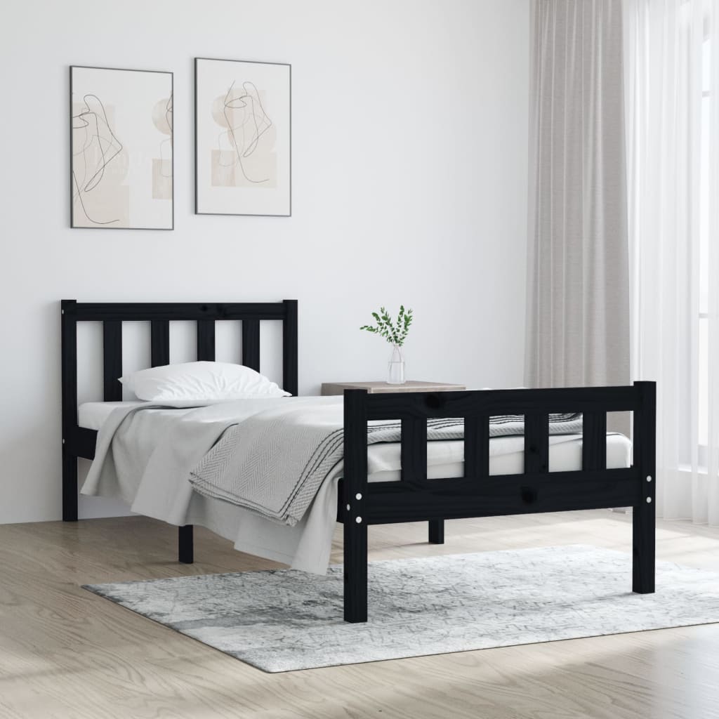 Massivholzbett Schwarz 90x190 cm