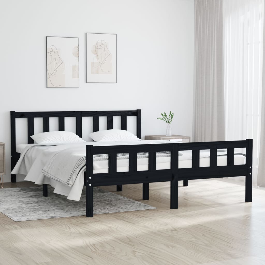 Massivholzbett Schwarz 135x190 cm