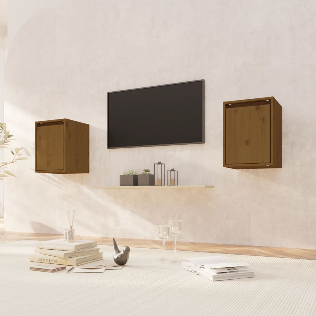 Wall Cabinets 2 pcs Honey Brown 30x30x40 cm Solid Wood Pine