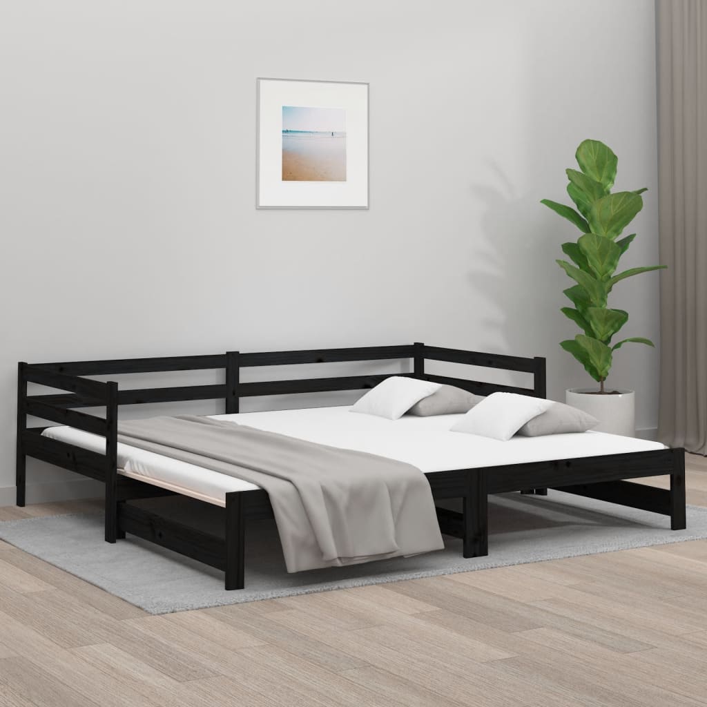 Tagesbett Ausziehbar Schwarz 2x(80x200) cm Massivholz Kiefer