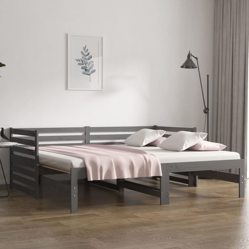 Tagesbett Ausziehbar Grau 2x(80x200) cm Massivholz Kiefer