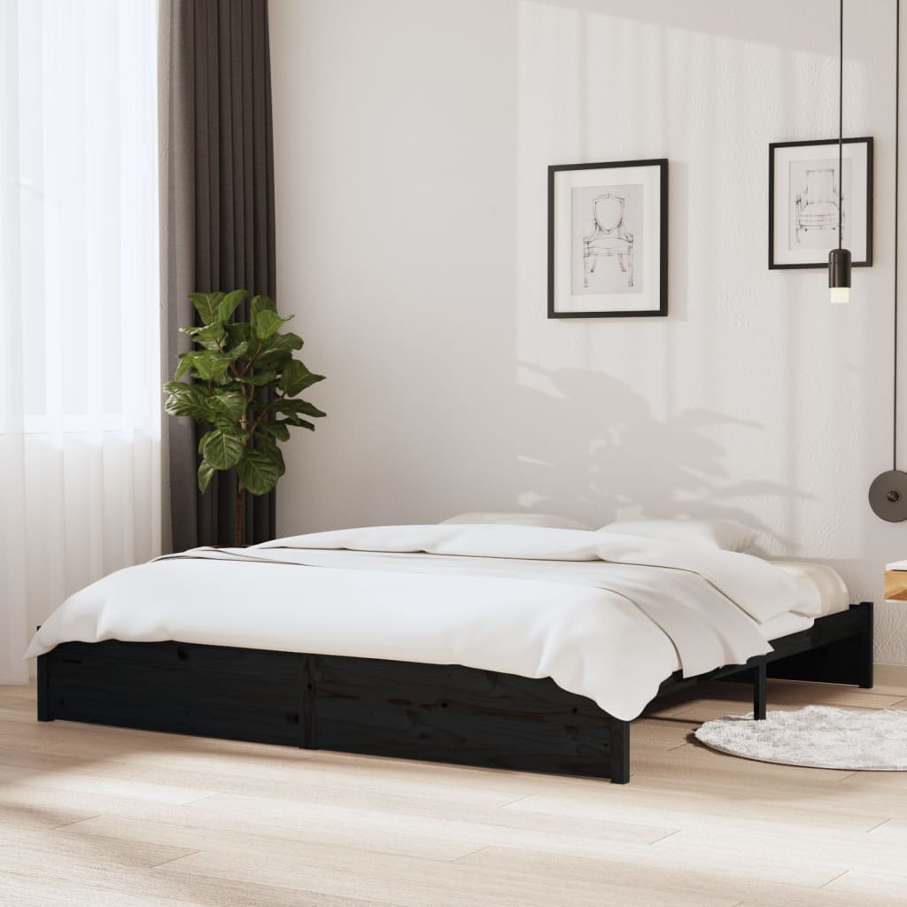 Massivholzbett Schwarz 200x200 cm