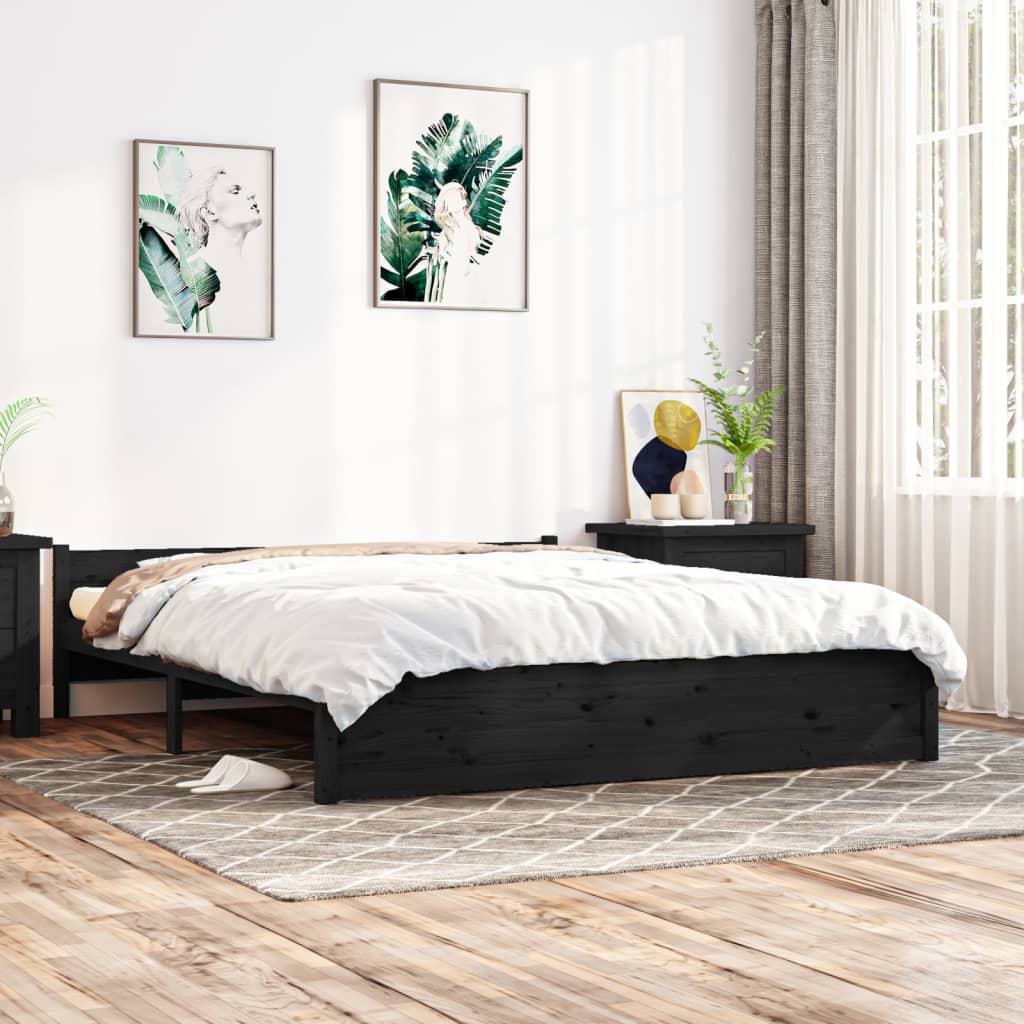 Massivholzbett Schwarz 200x200 cm