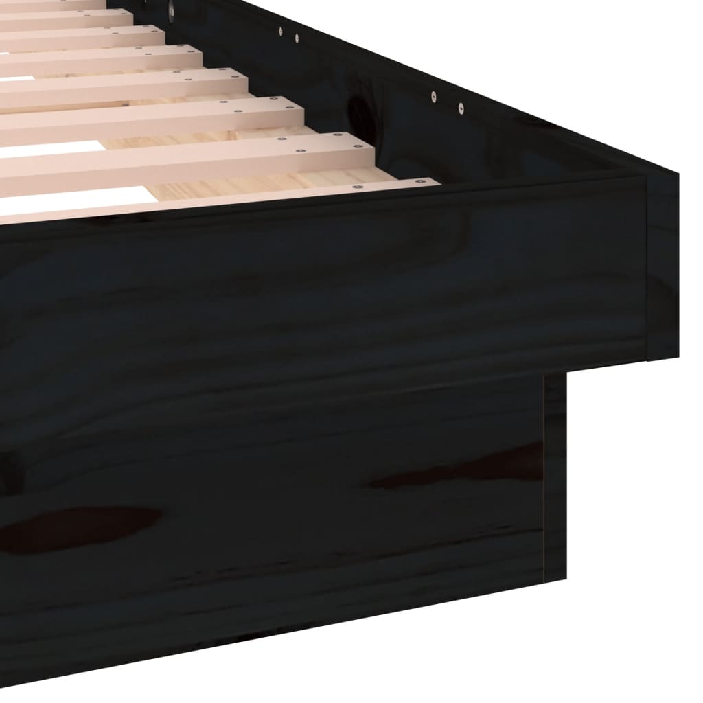 Massivholzbett mit LED Schwarz 90x200 cm