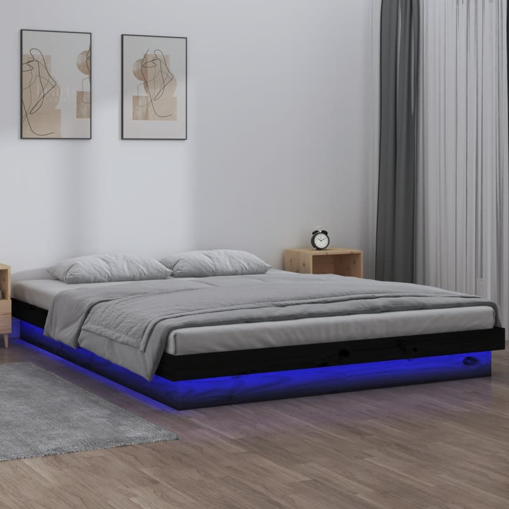 Massivholzbett mit LED-Beleuchtung Schwarz 140x200 cm