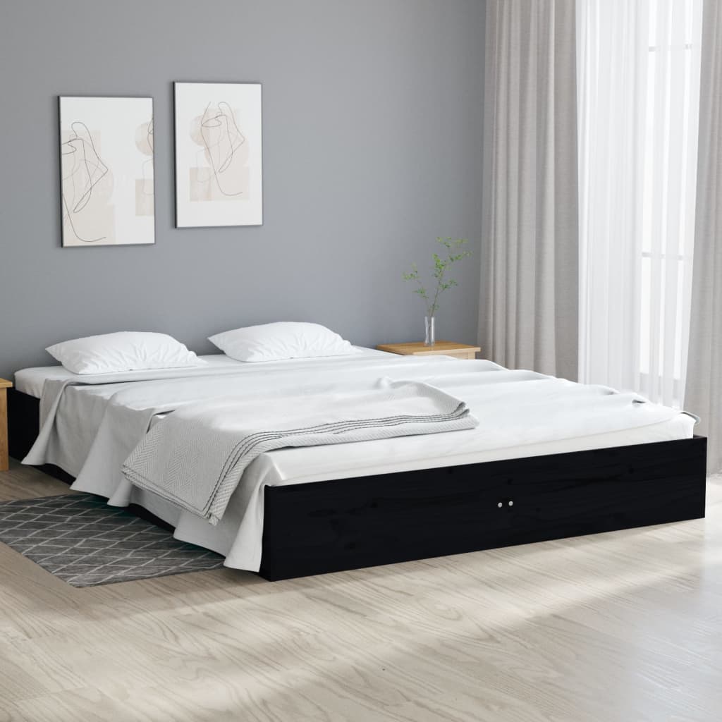 Massivholzbett Schwarz 135x190 cm