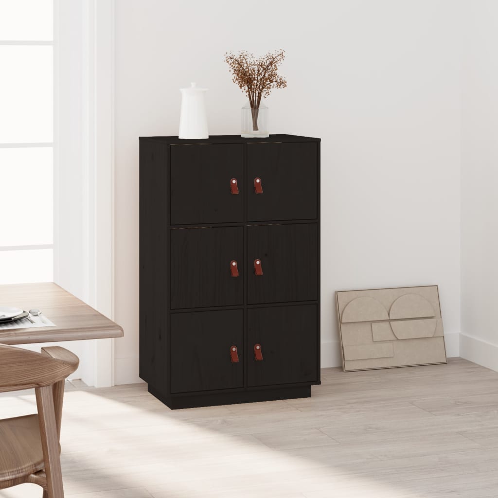 Highboard Black 67x40x108.5 cm Solid Wood Pine