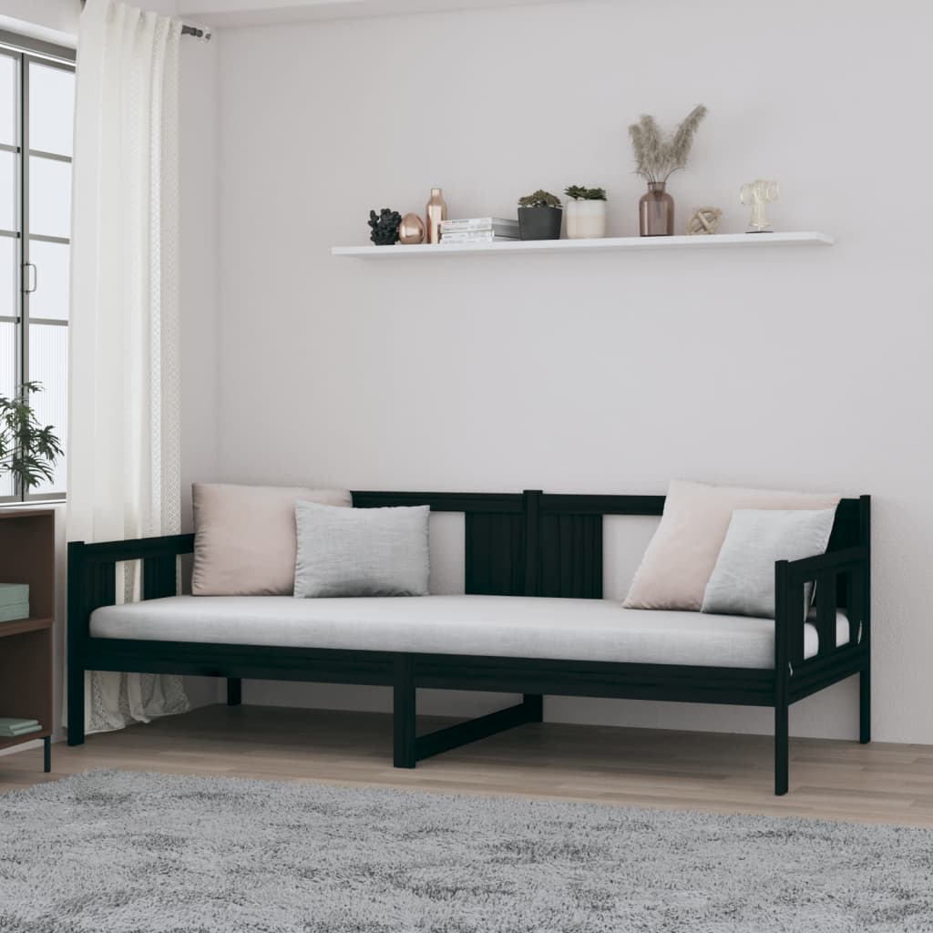 Tagesbett Schwarz Massivholz Kiefer 80x200 cm