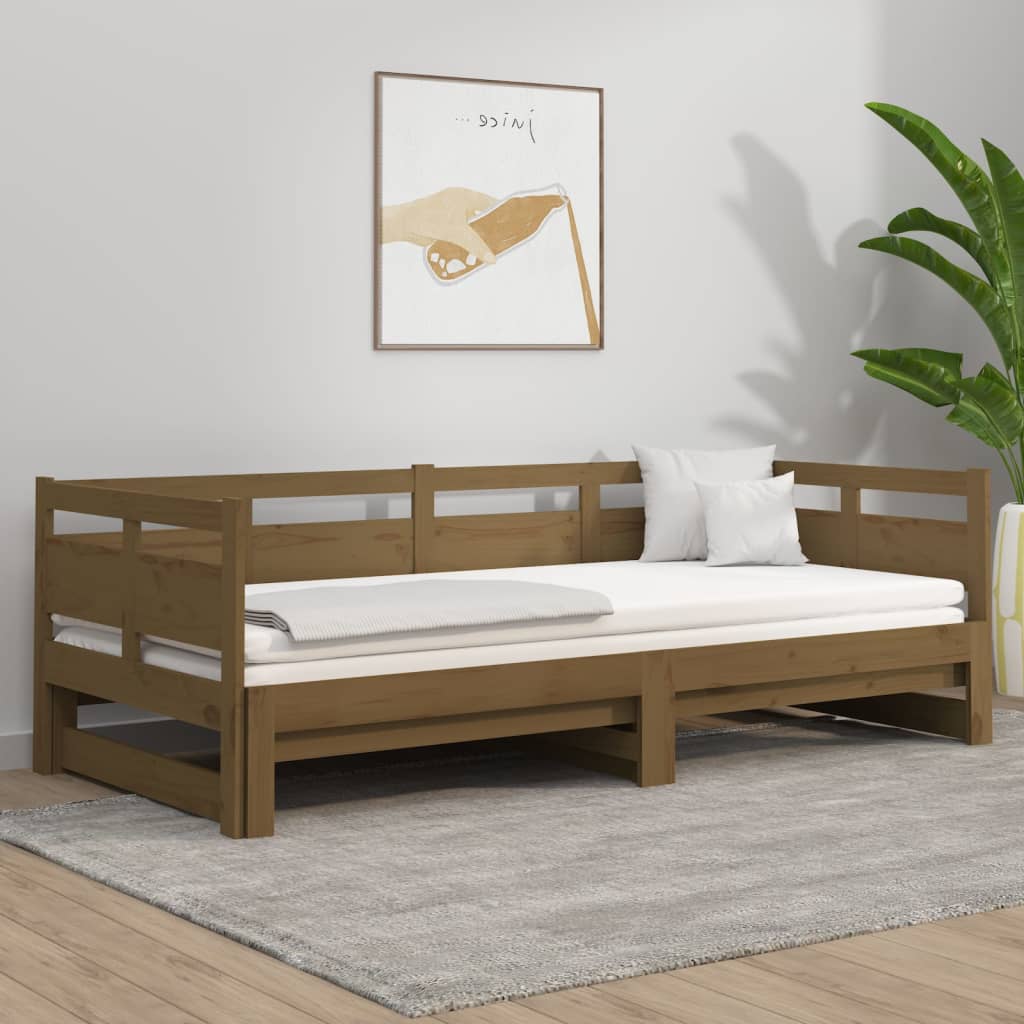 Tagesbett Ausziehbar Honigbraun Massivholz Kiefer 2x(90x200) cm