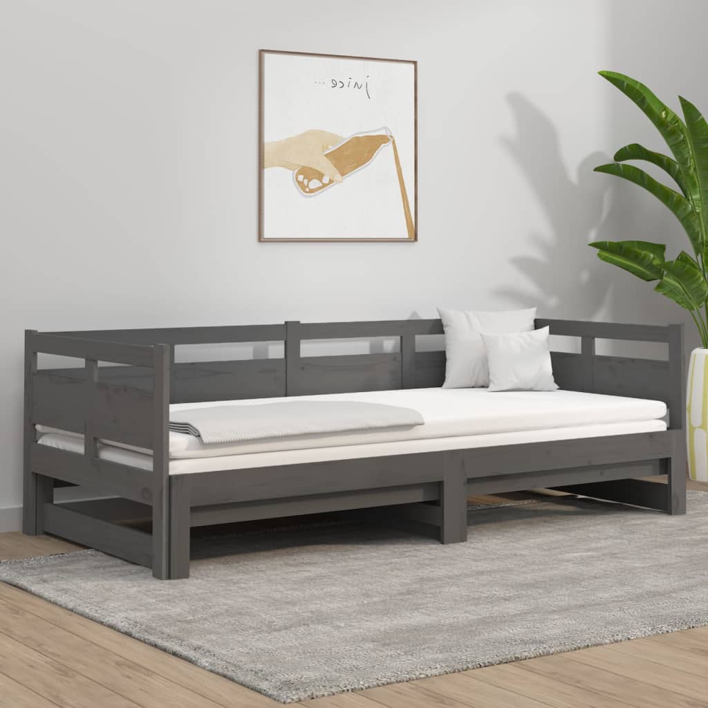 Tagesbett Ausziehbar Grau Massivholz Kiefer 2x(80x200) cm