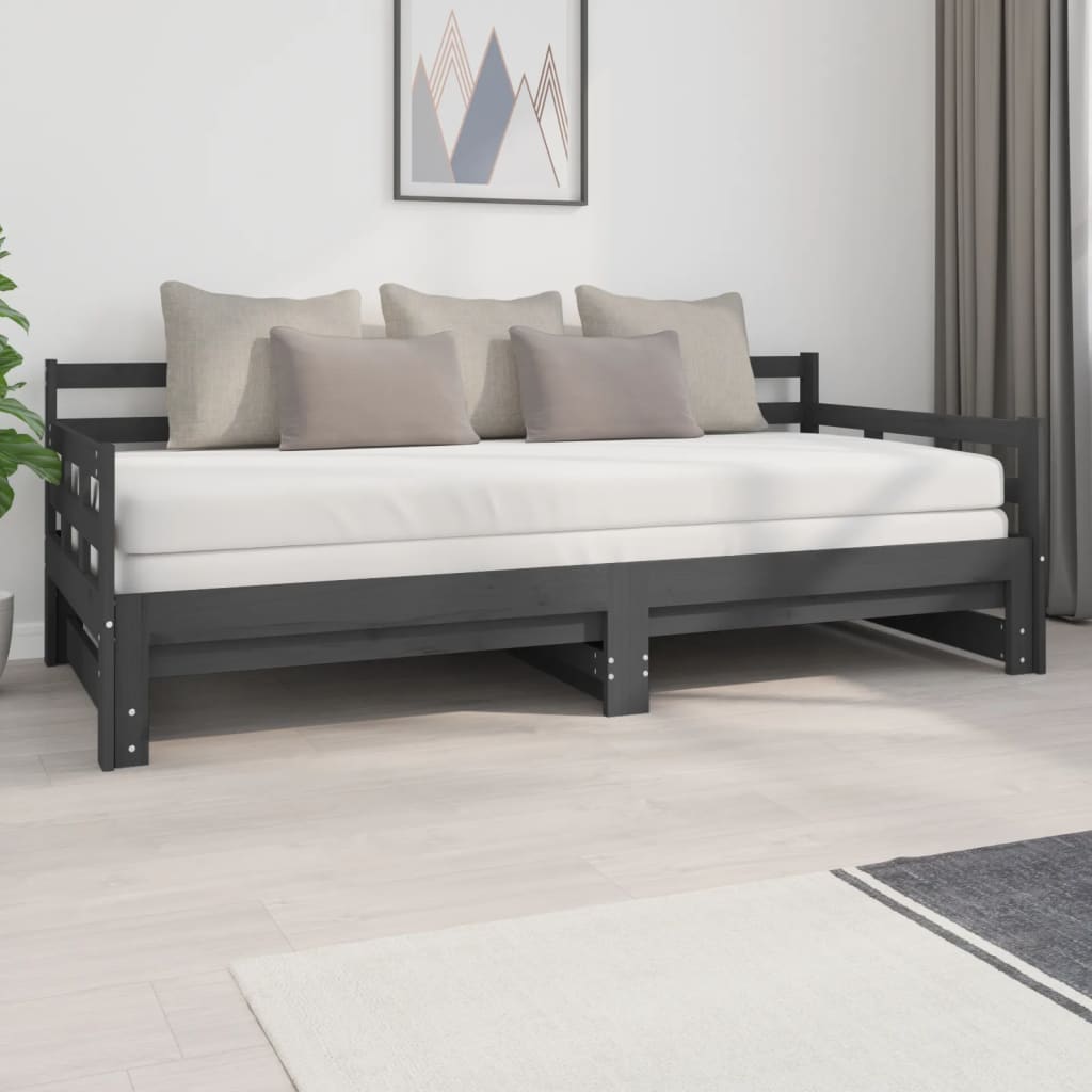 Tagesbett Ausziehbar Grau Massivholz Kiefer 2x(90x200) cm