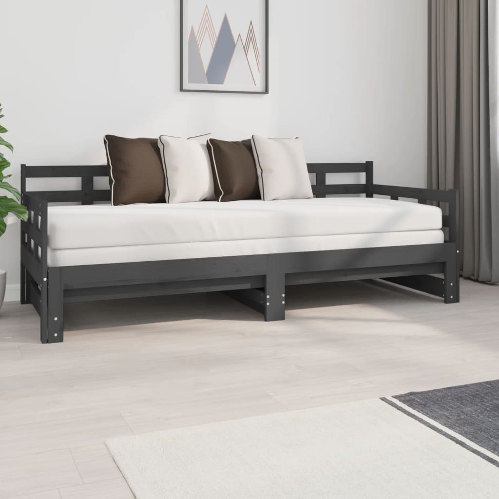 Tagesbett Ausziehbar Grau Massivholz Kiefer 2x(80x200) cm