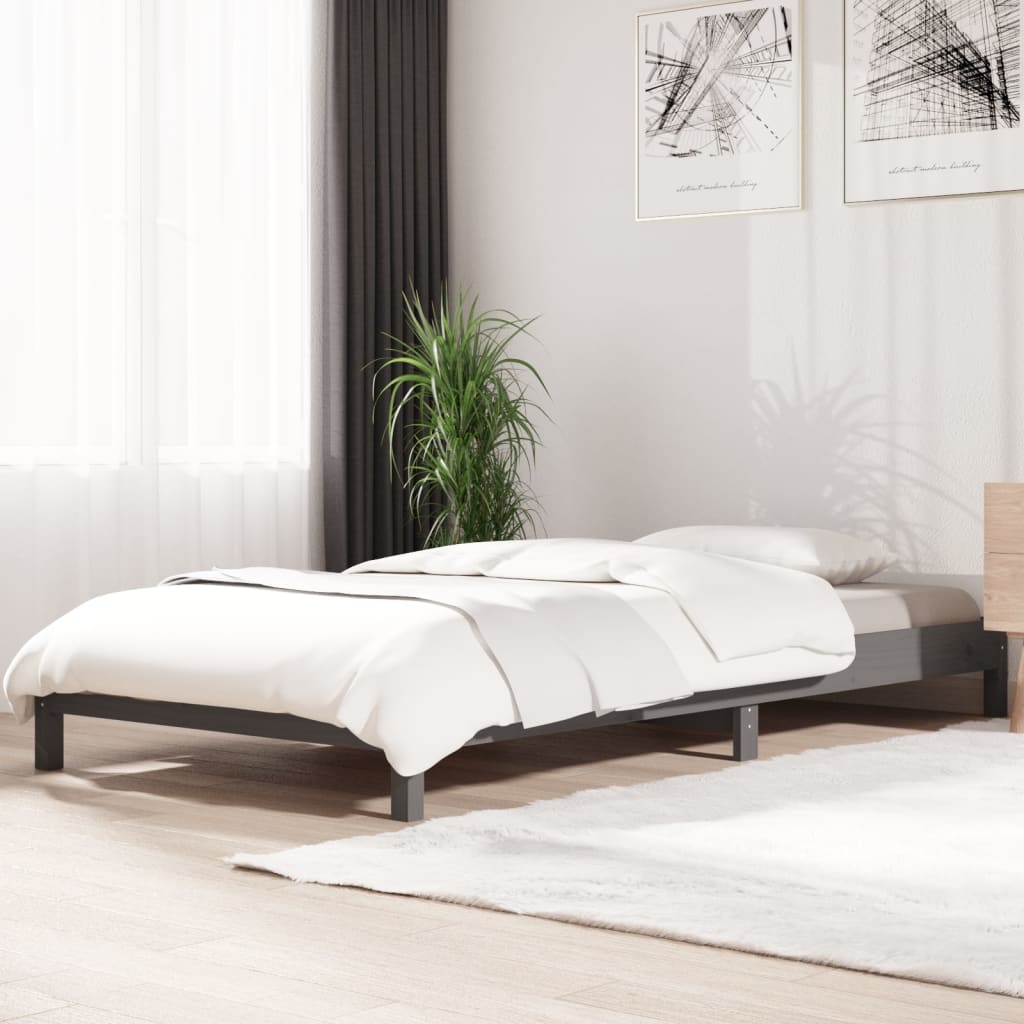Stapelbett Grau 90x190 cm Massivholz Kiefer