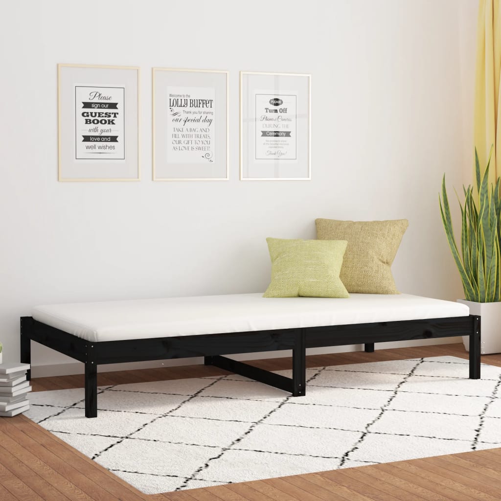 Tagesbett Schwarz 80x200 cm Massivholz Kiefer