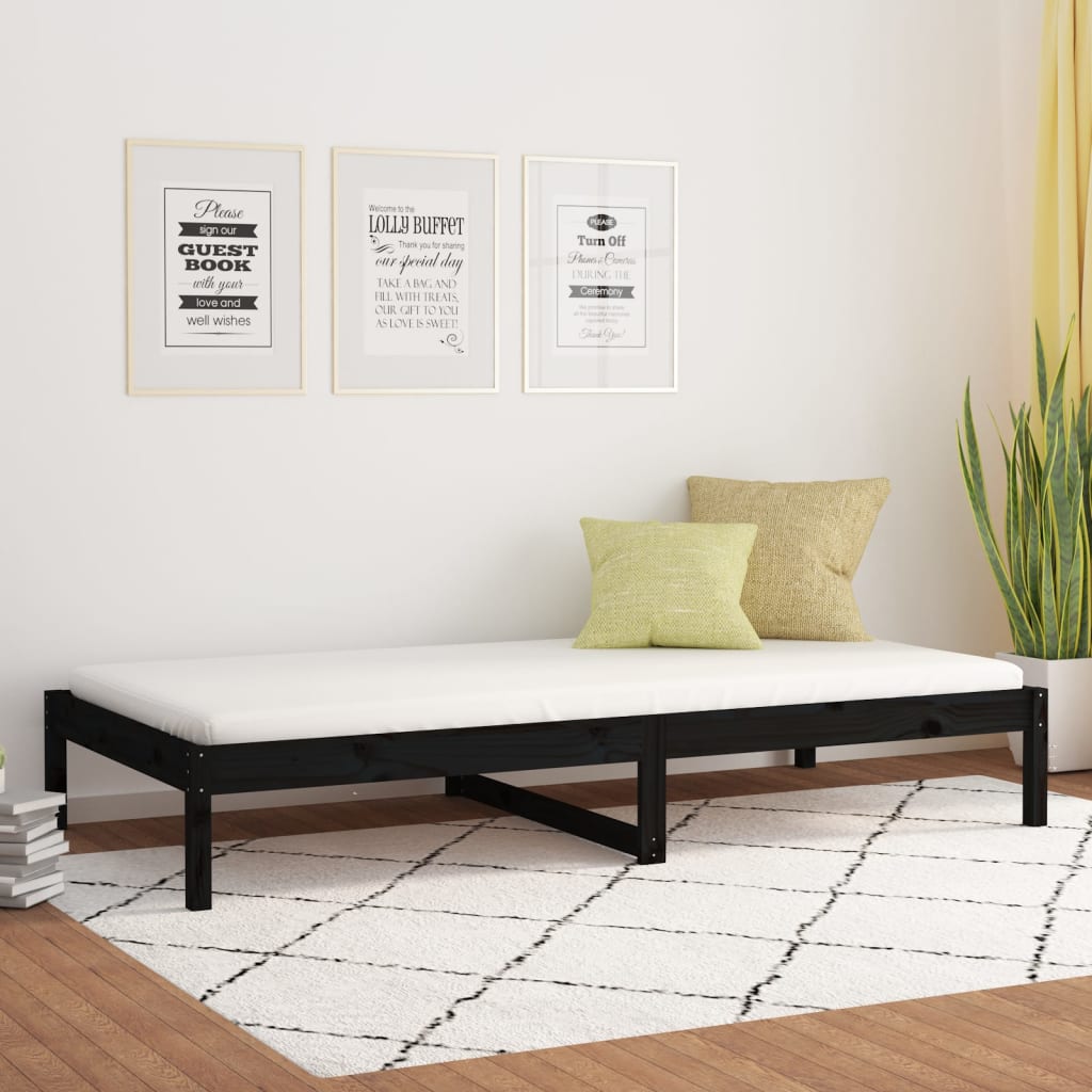 Tagesbett Schwarz 90x190 cm Massivholz Kiefer