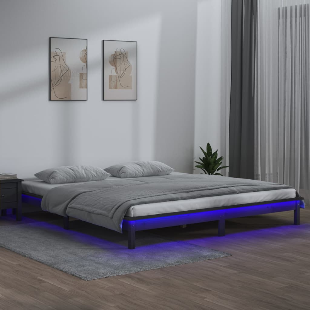 Massivholzbett mit LEDs Grau 150x200 cm