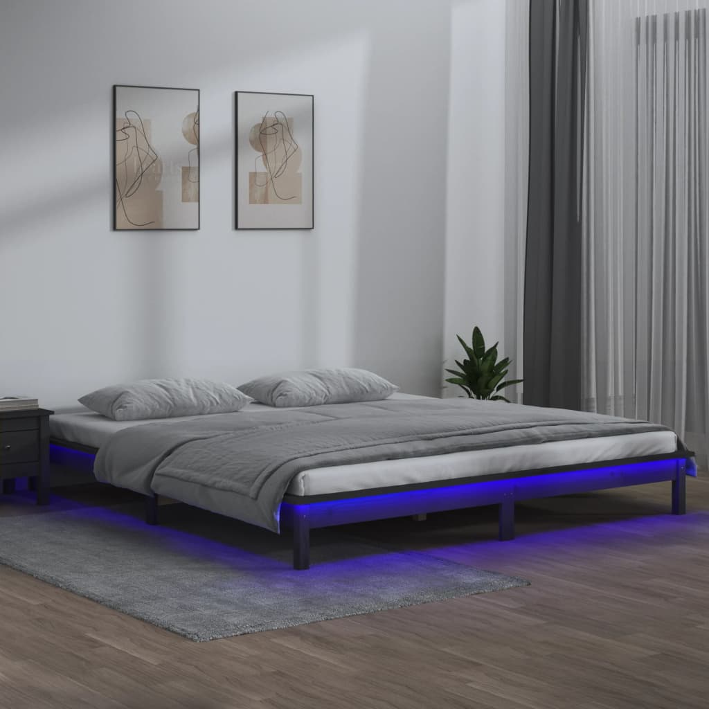 Massivholzbett mit LEDs Grau 180x200 cm