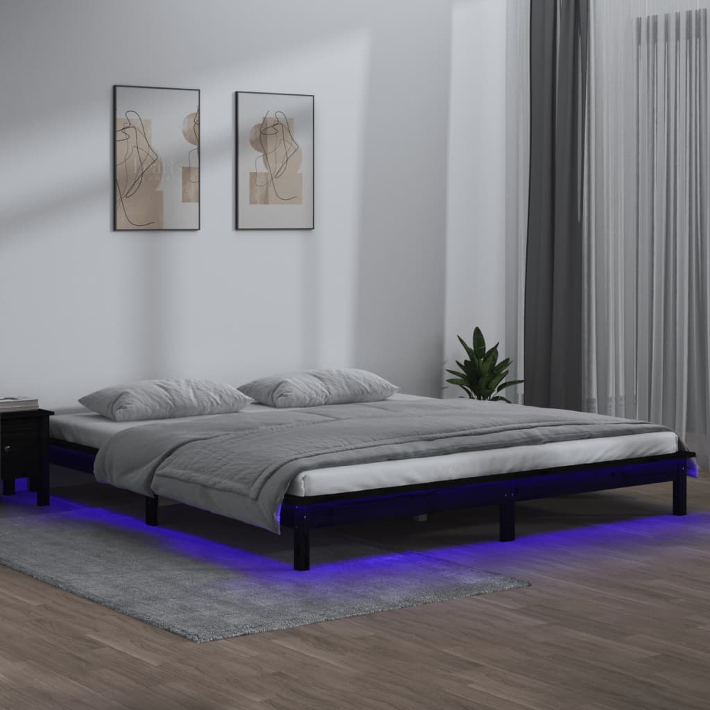 Massivholzbett mit LEDs Schwarz 180x200 cm