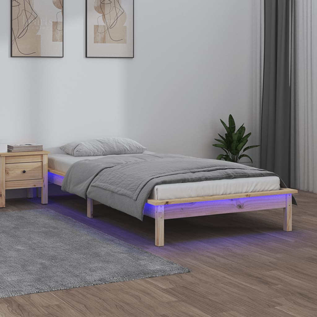 Massivholzbett mit LEDs 75x190 cm