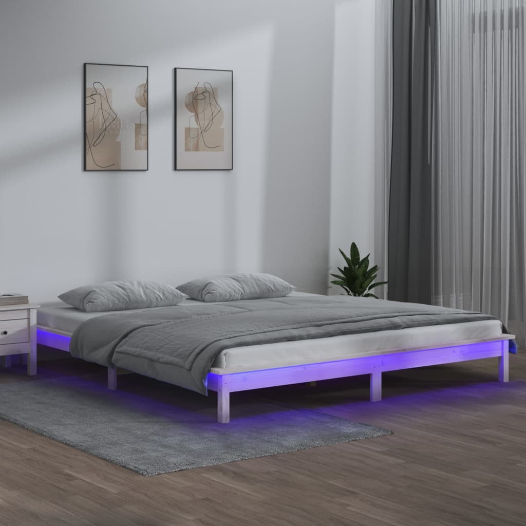 Massivholzbett mit LEDs Weiß 120x190 cm