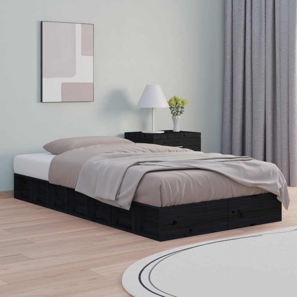Massivholzbett Schwarz 100x200 cm