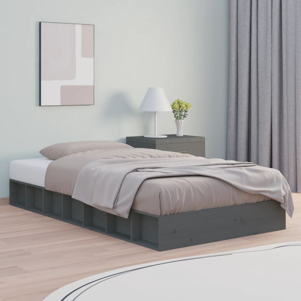 Massivholzbett Grau 90x190 cm
