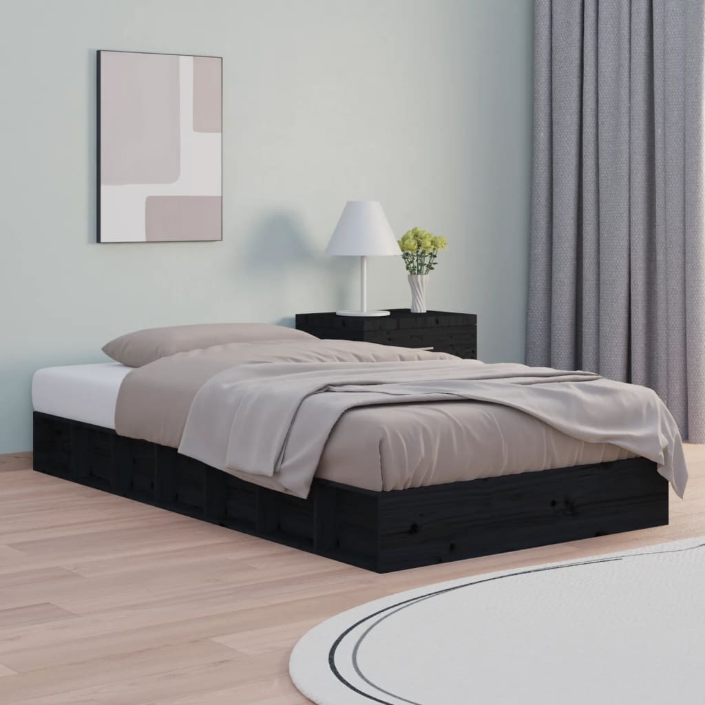 Massivholzbett Schwarz 90x190 cm