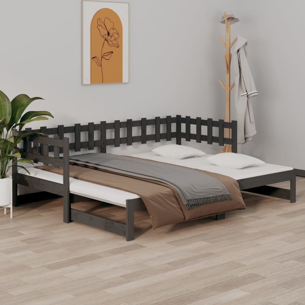 Tagesbett Ausziehbar Grau 2x(80x200) cm Massivholz Kiefer