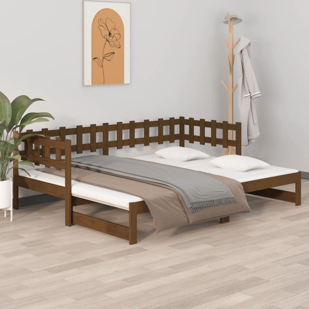 Tagesbett Ausziehbar Honigbraun 2x(90x200) cm Massivholz Kiefer