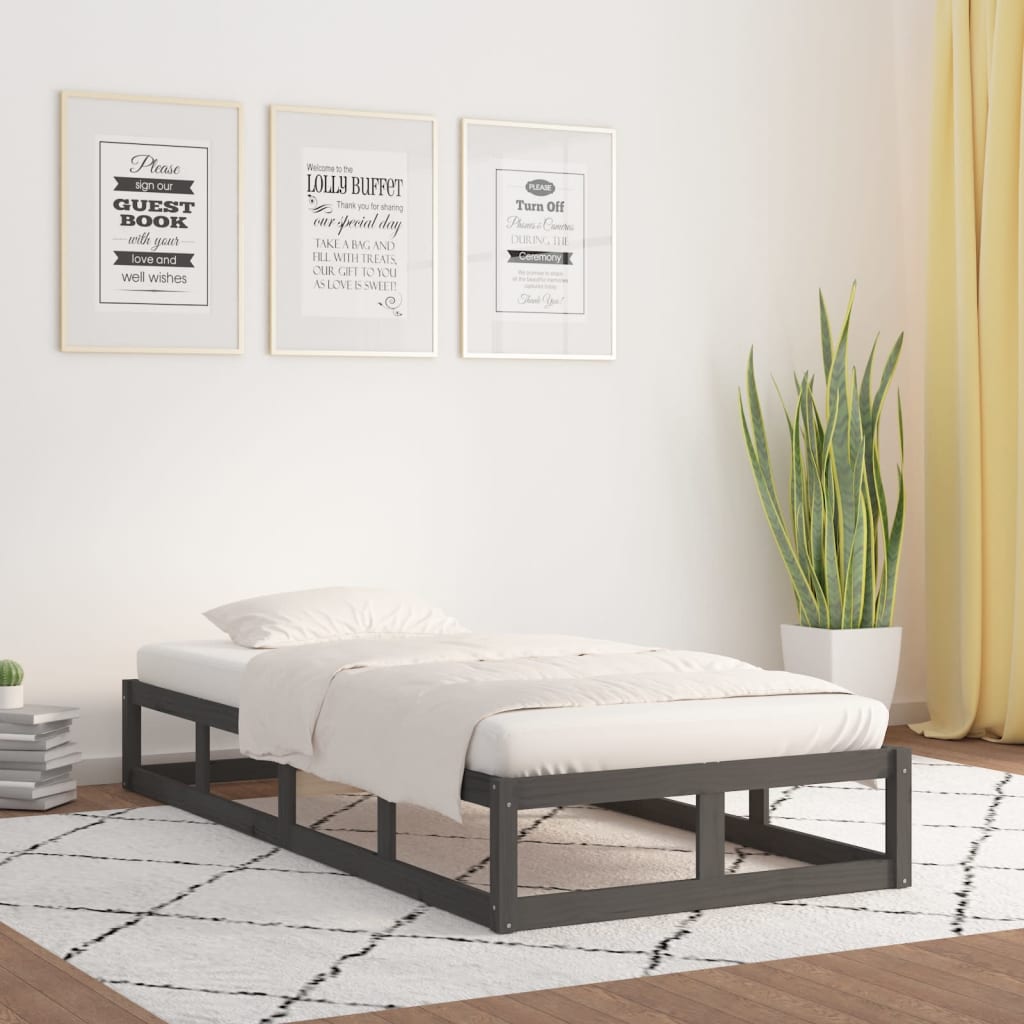 Massivholzbett Grau 75x190 cm