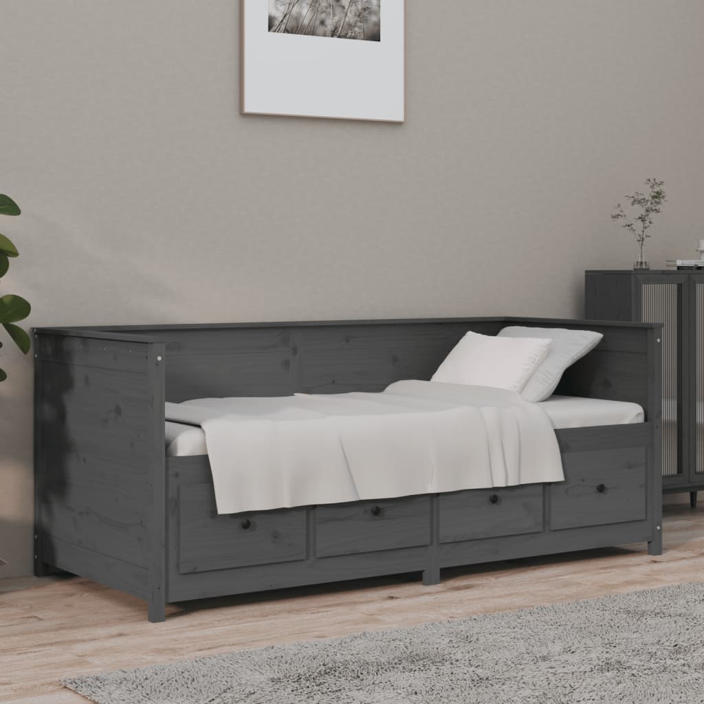 Tagesbett Grau 100x200 cm Massivholz Kiefer