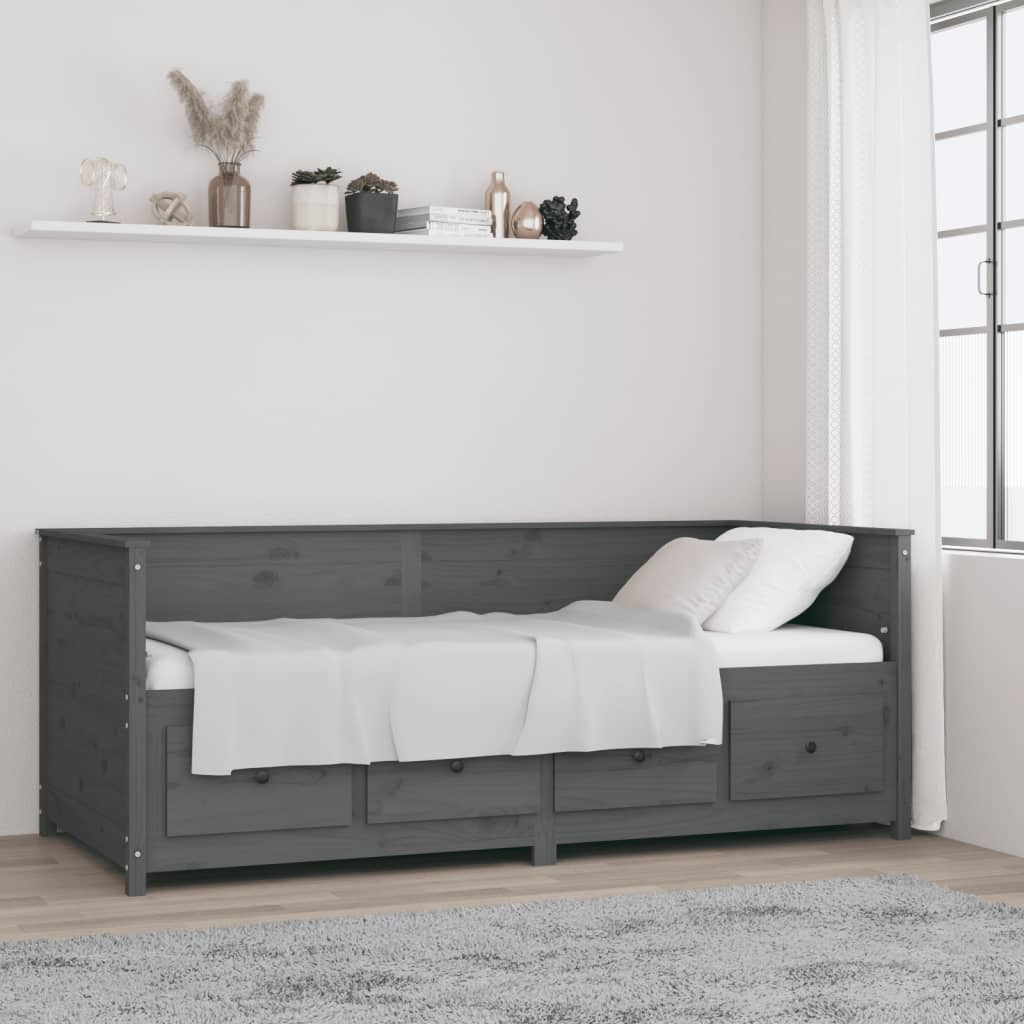 Tagesbett Grau 90x200 cm Massivholz Kiefer