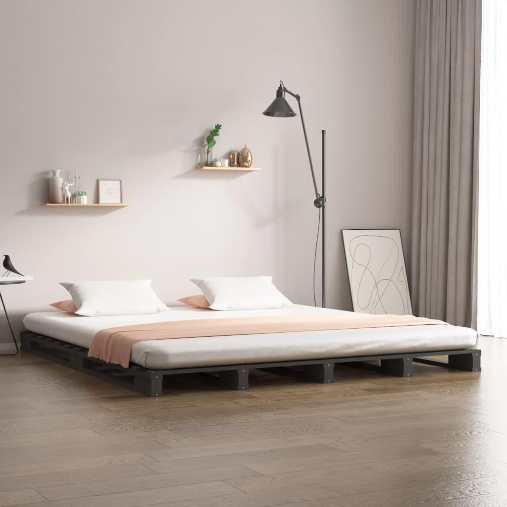 Palettenbett Grau 140x200 cm Massivholz Kiefer