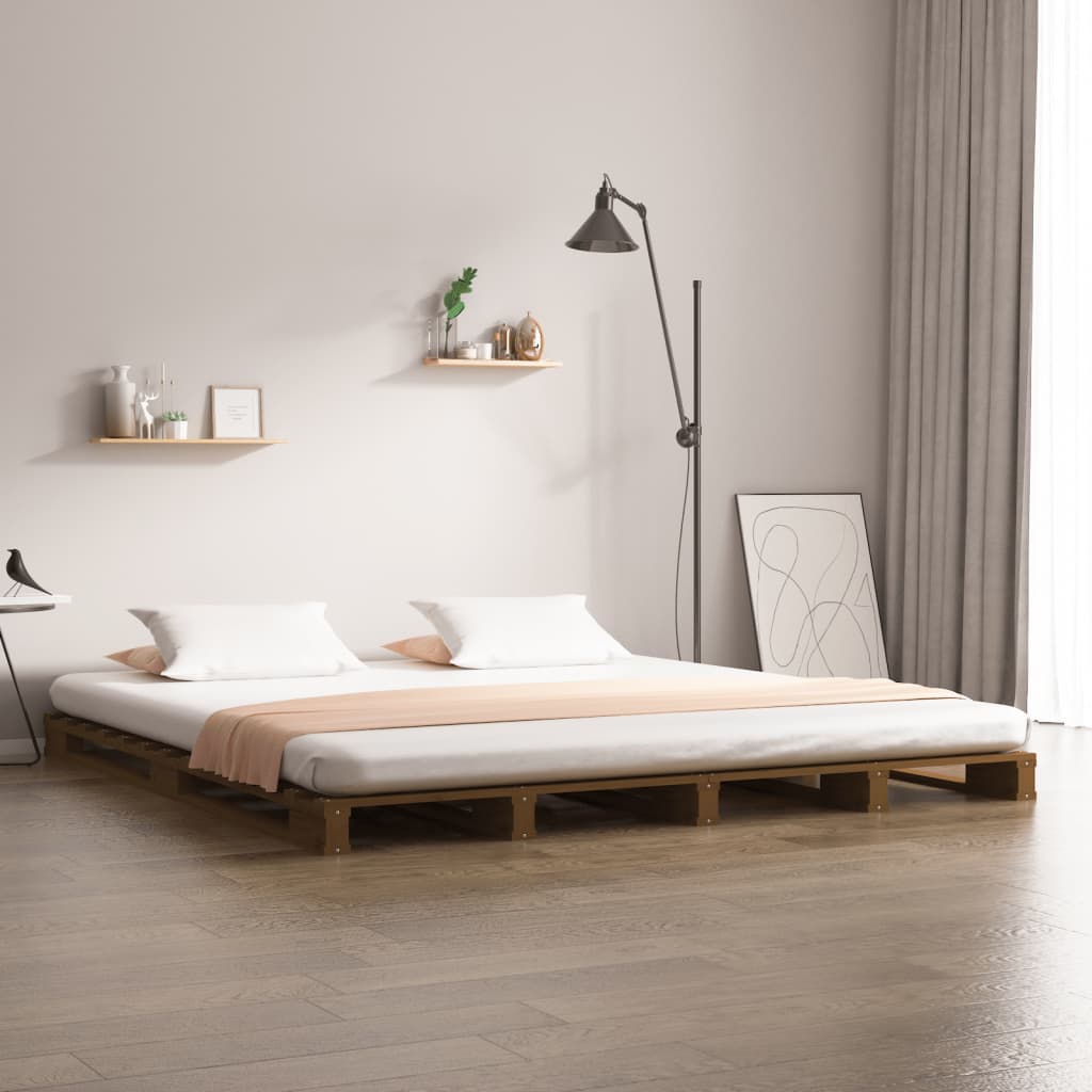 Palettenbett Honigbraun 140x200 cm Massivholz Kiefer