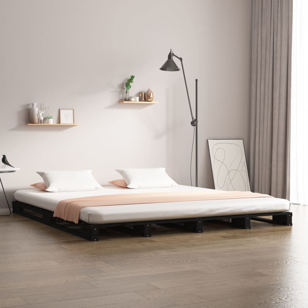 Palettenbett Schwarz 140x200 cm Massivholz Kiefer