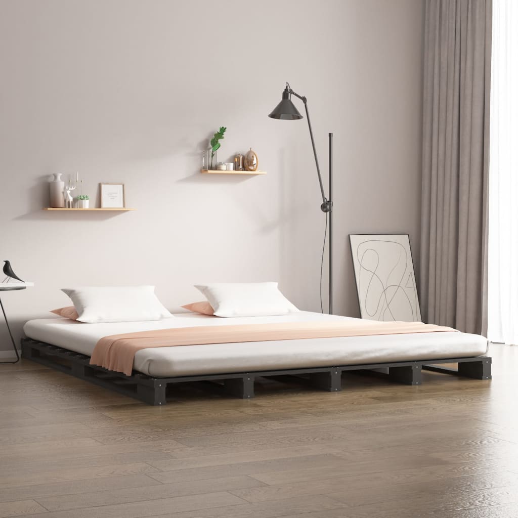 Palettenbett Grau 180x200 cm Massivholz