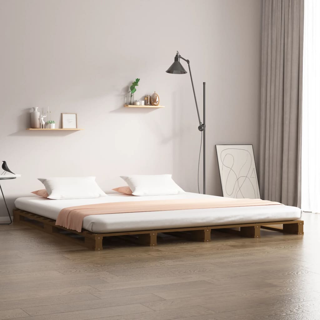 Palettenbett Honigbraun 200x200 cm Massivholz Kiefer