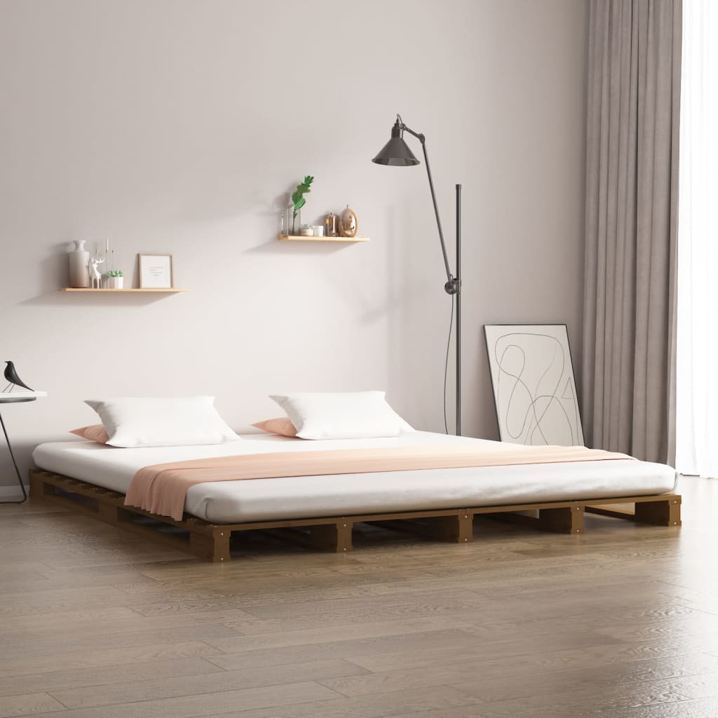 Palettenbett Honigbraun 135x190 cm Massivholz Kiefer